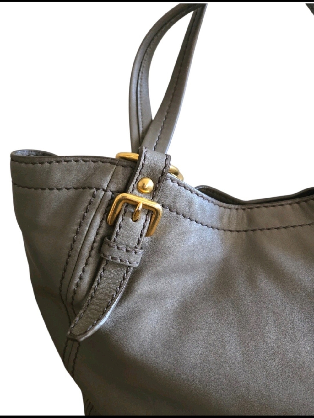 Prada Dark Brown Leather Shoulder Bag with Gold Hardware - Picture 4 of 9